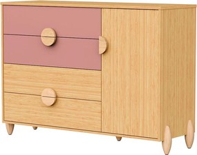 Cômoda Gracia 4 Gavetas e 1 Porta - Rose e Naturale