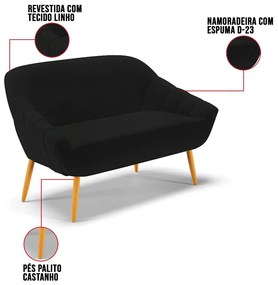 Namoradeira 02 Lugares Giovana Linho Pés Palito Castanho D01 - D'Rossi - A79 Preto