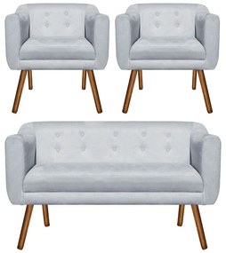 KIT 01 NAMORADEIRA E 02 POLTRONAS JULIA  - Cinza