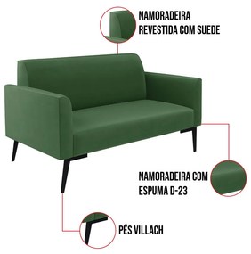 Sofá Namoradeira Pés Villach Marisa Suede D03 - D'Rossi - Verde