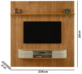 Painel TV 75 Pol 238cm Kalven e Bancada Suspensa Aurenzo Cumaru/Opala M20 - D'Rossi