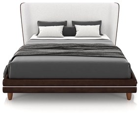 Conjunto Cama com Cabeceira Casal Torres Pés em Madeira PU/Bouclê Marrom/Off White G91 - Gran Belo