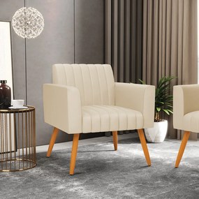 Kit 2 Poltronas Viena Gomada Corino Pés Palito Castanho D03 - D'Rossi - Bege