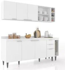 Armário de Cozinha Com Tampo CP11 200cm Pérola Branco Z34 - Mpozen