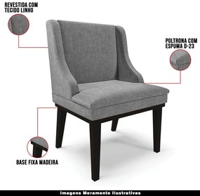 Poltrona Decorativa Base Fixa de Madeira Firenze Linho Grafite/Preto G19 - Gran Belo