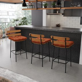 Banqueta Costela Corano Base Metálica Preto - D'Rossi - Nozes