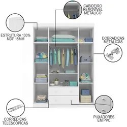 Jogo de Quarto Infantil Guarda Roupa e Cômoda Elisa Branco - Phoenix