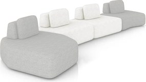 Sofá 4 Lugares Orgânico com Chaise e 3 Módulos Berlim Bouclê Cinza Claro/Off White K01 - D'Rossi