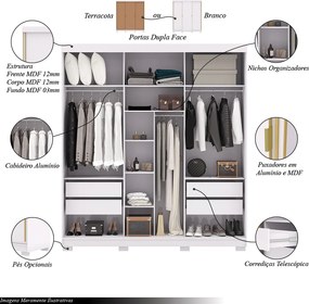 Guarda Roupa Casal Heros 3 Portas de Correr Dupla Face com Gavetas MDF Branco/Terracota G98 - Gran Belo