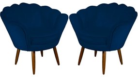 Kit 2 Poltronas Decorativas Pétala Pés Palito Suede Azul Marinho - Sheep Estofados