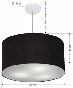 Lustre Pendente Cilíndrico Md-4080 Cúpula em Tecido 60x30cm Preto - Bivolt
