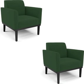 Kit 2 Poltronas Decorativas Isabella Pés Fixo em Madeira Preto Veludo Verde Esmeralda G19 - Gran Belo