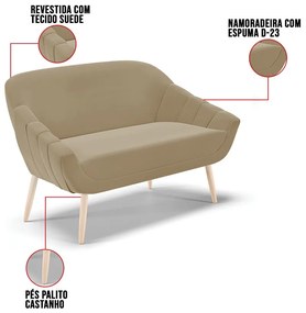 Kit 01 Namoradeira 02 Lugares e 01 Poltrona Giovana Suede Pés Palito Natural D01 - D'Rossi - Marrom Rato