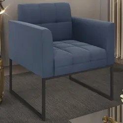 Poltrona Decorativa Base Industrial Preto Ana Suede Azul Marinho - Ibi