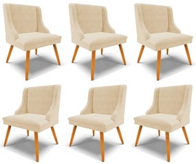 Kit 6 Cadeiras Decorativas Sala de Jantar Pés Palito de Madeira Firenze Suede Bege/Natural G19 - Gran Belo