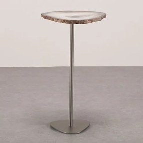 Mesa Apoio Urano Alta Tampo Pedra Ágata Base Aço Bronze - 72637 Sun House