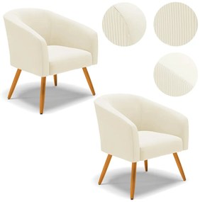 Poltrona Decorativa Pé Palito Castanho Kit 2 Stella Cotelê Ext/Veludo D03 - D'Rossi - Off White