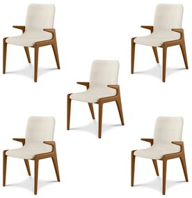 Kit 5 Cadeiras Decorativas Sala de Jantar Madeira Maciça com Braço Pigeon Linho Bege/Mel G13 - Gran Belo