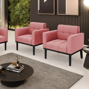 Kit 2 Poltronas Decorativas Karen Pés Fixo em Madeira Preto Suede Rose G19 - Gran Belo