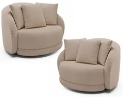 Kit 2 Poltronas Decorativa Giratória para Sala Kaly M22 Linho Cru - Mp