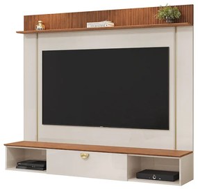 Painel Decorativo para TV 70" Vittar Ripado Canelado Porta Basculante OffWhite/Freijó G18 - Gran Belo