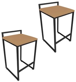 Conjunto 02 Banquetas Pietra Suede Base Preto - Caramelo Sisal