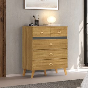 Cômoda Quarto 91cm com 5 Gavetas Isadora V01 - D'Rossi - Naturale e Alasca