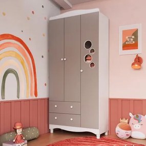 Guarda Roupas Infantil 3 Portas e 2 Gavetas 91x40x198 cm Branco e Cinnamon Completa Móveis
