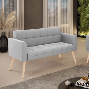 Sofá Namoradeira Elisa Suede Cinza Pés Palito Natural - D'Rossi