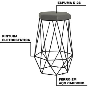 Banqueta Decorativa Rubel Base Preta Veludo Cinza G41 - Gran Belo