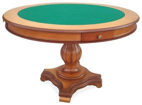 Mesa de Jogos Antique Mel Tampo Reversível com Tecido para Cartas e Tabuleiro de Xadrez em Marchetaria com Gavetas Base Madeira Entalhada