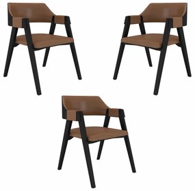 Kit 3 Cadeiras Sala de Jantar e Jogos Carteados Madeira Maciça Poker Pu Caramelo/Preto G42 - Gran Belo