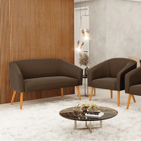 Sofá Namoradeira e Poltrona Pé Palito Castanho Stella Suede Marrom D03 - D'Rossi