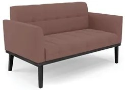 Sofá Namoradeira e 2 Poltronas Base Madeira Preto Ana Veludo Rosê - Ib