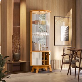 Cristaleira de Vidro com Led 67cm Sala de Jantar Ravion M20 - D'Rossi - Cinamomo e Off White