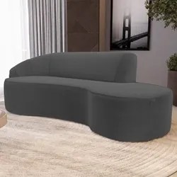 Sofá Living  3 Lugares 260cm Braço Esquerdo Mozart D06 Bouclê Chumbo -
