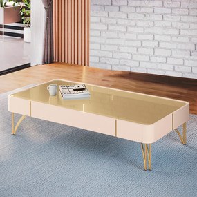 Mesa de Centro Decorativa Cadenza Pés de Aço MDP/MDF Off White/Champagne G26 - HB Móveis