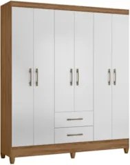 Guarda Roupa Casal 6 Portas 2 Gavetas 153cm Paraná Z17 Naturale/Branco