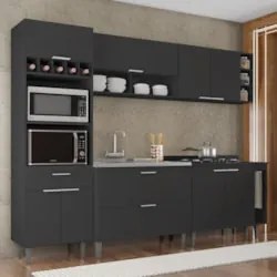 Armário de Cozinha CP07 Com Pia 100cm Pérola Z34 Preto      - Mpozenat
