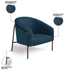 Poltrona Sala Industrial Alta Preto Stella Bouclê D03 - D'Rossi - Azul