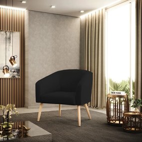 Poltrona Decorativa Pé Palito Natural Stella Linho D03 - D'Rossi - A79 Preto