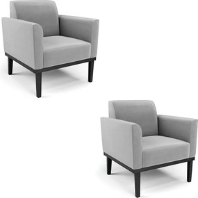 Kit 2 Poltronas Decorativas Isabella Pés Fixo em Madeira Preto Suede Cinza G19 - Gran Belo