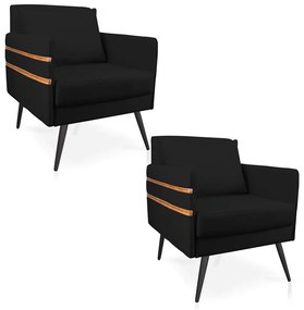Kit 02 Poltronas Mari Suede Pés Palito de Ferro Marrom D03 - D'Rossi - Preto