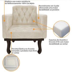 kit 02 Poltronas Classic Pés Luís XV Suede Bege - ADJ Decor