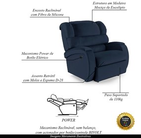 Poltrona do Papai Sala de Cinema Reclinável Kylie Power Elétrica PU Azul G23