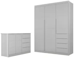 Jogo de Quarto Infantil Guarda Roupa e Cômoda Lua Z39 Cinza - Mpozenat