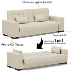 Sofá Cama para Sala de Estar Lisboa Veludo Off White - Ibiza