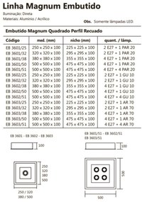 Luminária De Embutir Magnum Quadrado 50X50X10Cm 4L E27 + 01 Ar70 | Usi... (FN-F - Fendi Fosco)