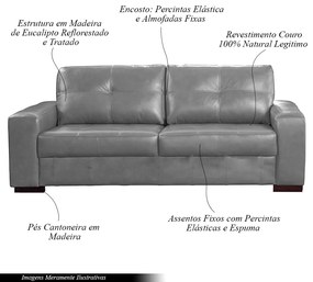 Sofá Decorativo 2 Lugares Turim 150cm Couro Cinza G58 - Gran Belo
