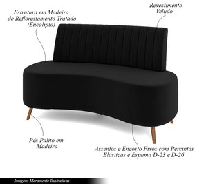 Sofá Living Decorativo 2 Lugares 1,35M Katara Preto Veludo G33 - Gran Belo